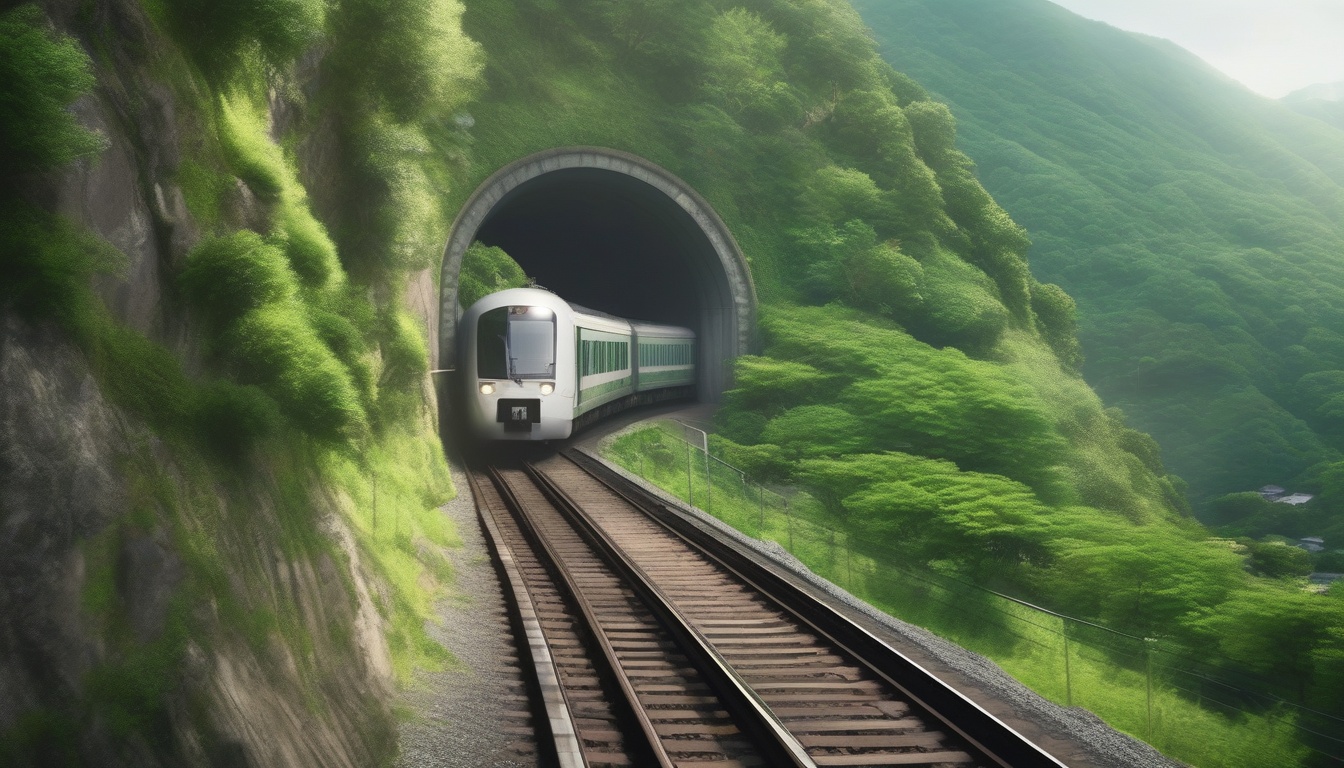 中国山地のトンネルを抜けて緑の谷あいを走る特急スーパーはくとの車両